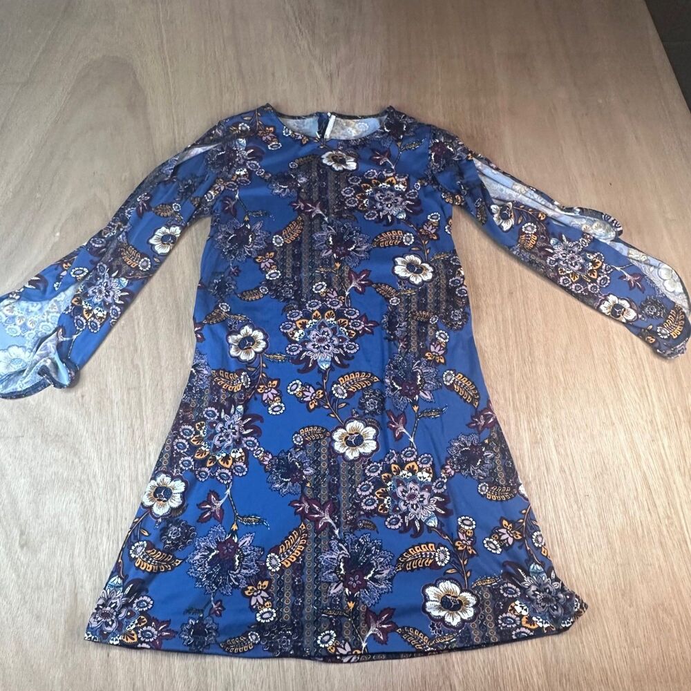 Rare Editions Girls Size 16 Blue Floral Long Sleeve Dress Fall Boho